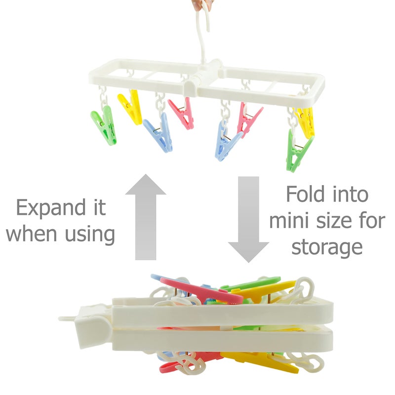 EIKS Laundry Hanger Drying Rack with 8 Clips for Towels, Bras, Baby Clothes, Gloves, Portable & Foldable & Compact Size for Travel - Image 5